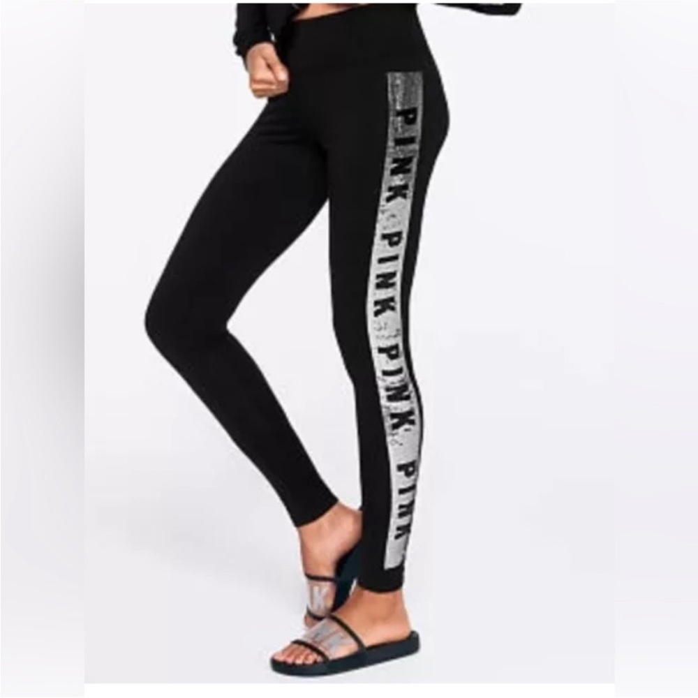 Victoria's Secret Black Leggings with Bling Side Stripe